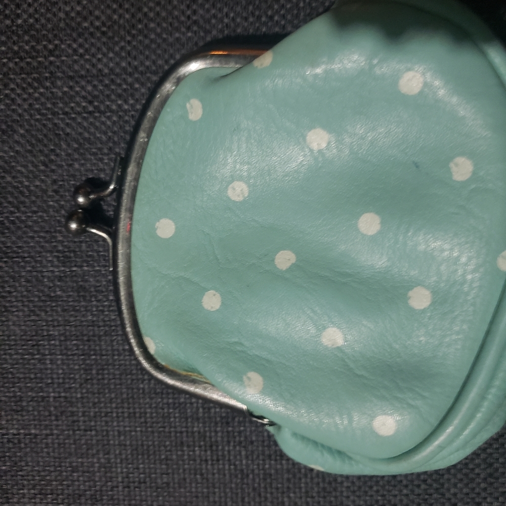 Polka dot mint green pastel kiss lock coin purse